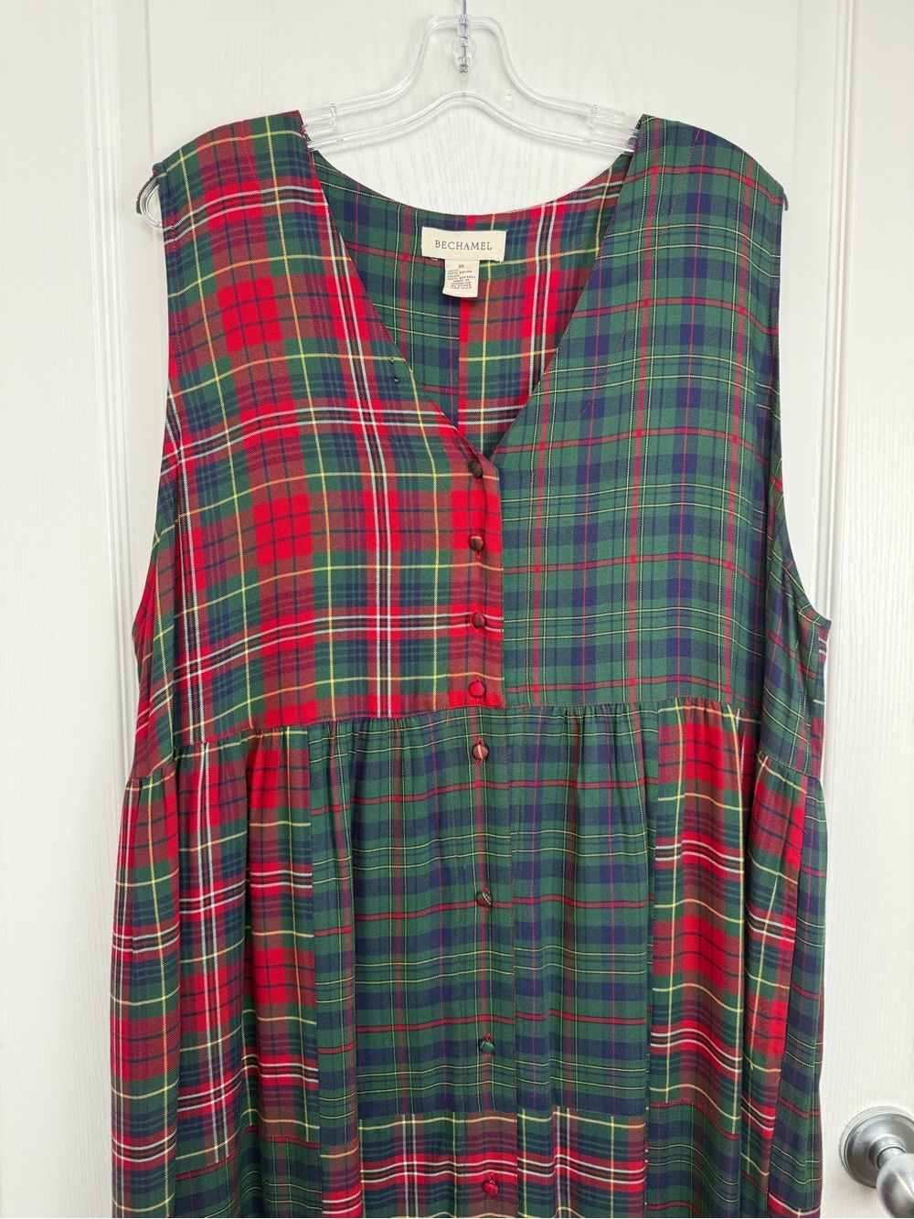 Vintage Plaid Tartan Maxi Pinafore Dress Size XL Red Green - Picture 4 of 7